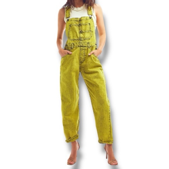 Free People Pants - Free People Ziggy Straight Leg Denim
Overalls in Acid Yellow Size Small